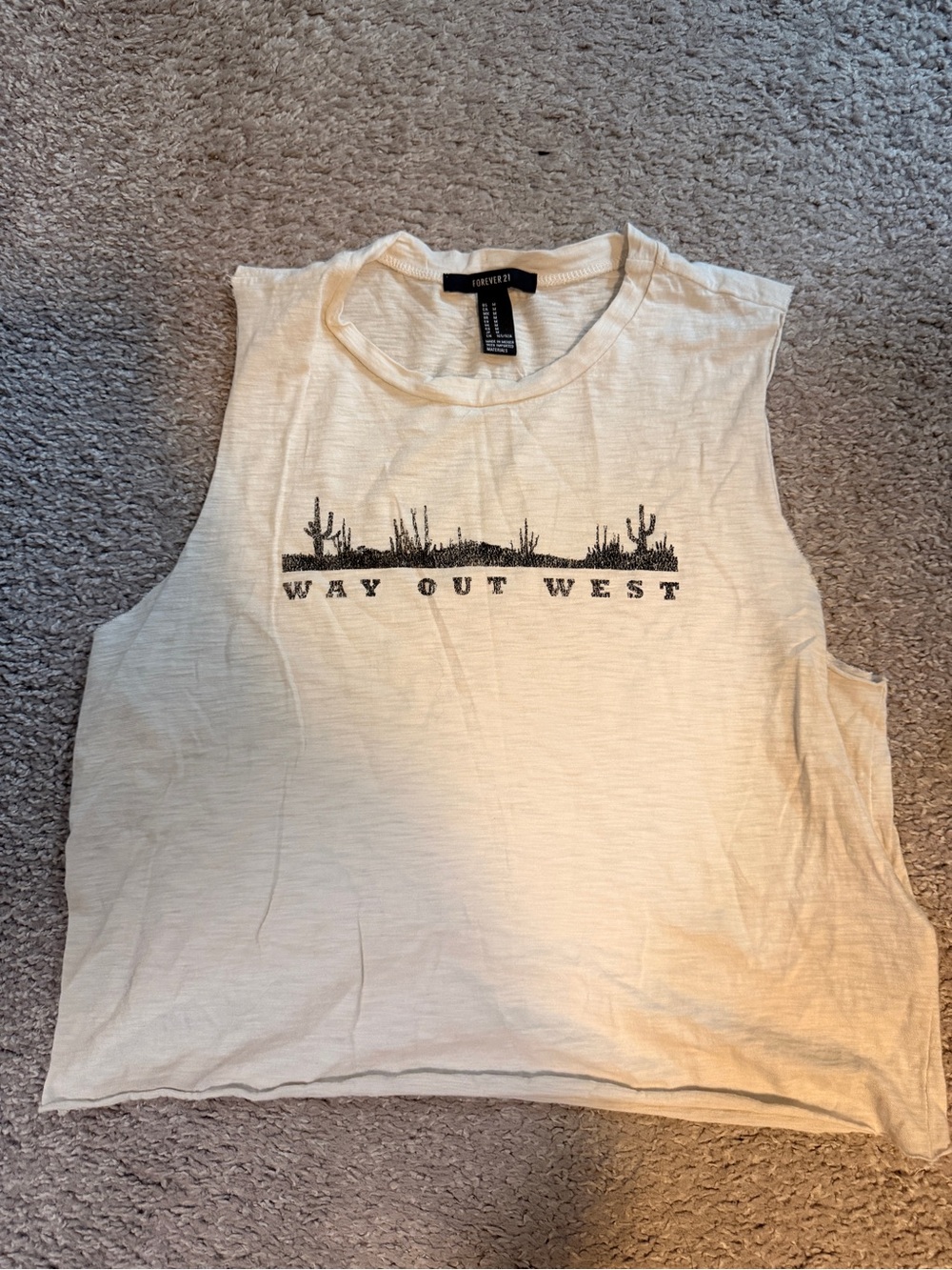 Forever 21 Cream Graphic Muscle Tee - Way Out West
